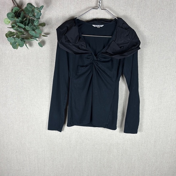 CAbi Tops - Cabi > Black Mixed Media Memory Top Oversized Collar Blouse Medium